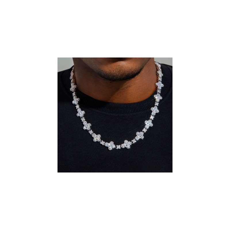 Helloice Cadena de tenis con eslabones en forma de estrella y cruz de 20'' en oro blanco