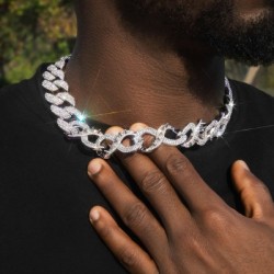 Helloice Cadena de eslabones cubanos infinitos con púas de 20 mm y 20'' en oro blanco