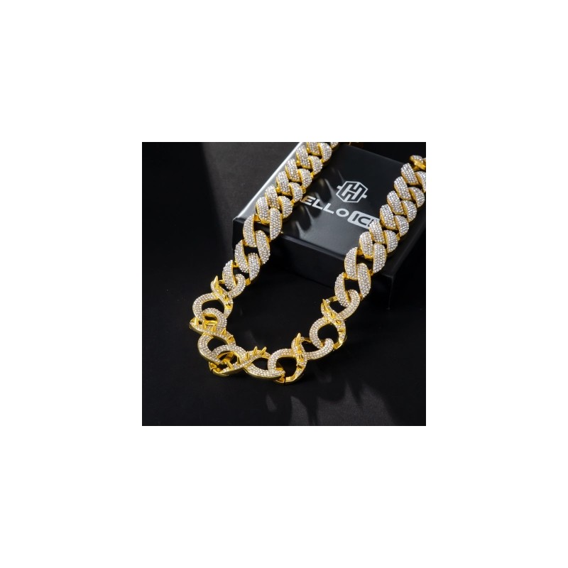 Helloice Cadena de eslabones cubanos infinitos con púas de 20 mm y 20'' en oro