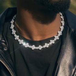 Helloice Cadena cruzada de diamantes redondos de 16 mm y 20'' en oro blanco