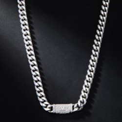Helloice 10mm 20" Cadena Cubana de Acero Inoxidable con Letra Inicial Diamante bañada en Oro Blanco de 18K
