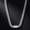 Helloice 10mm 20" Cadena Cubana de Acero Inoxidable con Letra Inicial Diamante bañada en Oro Blanco de 18K