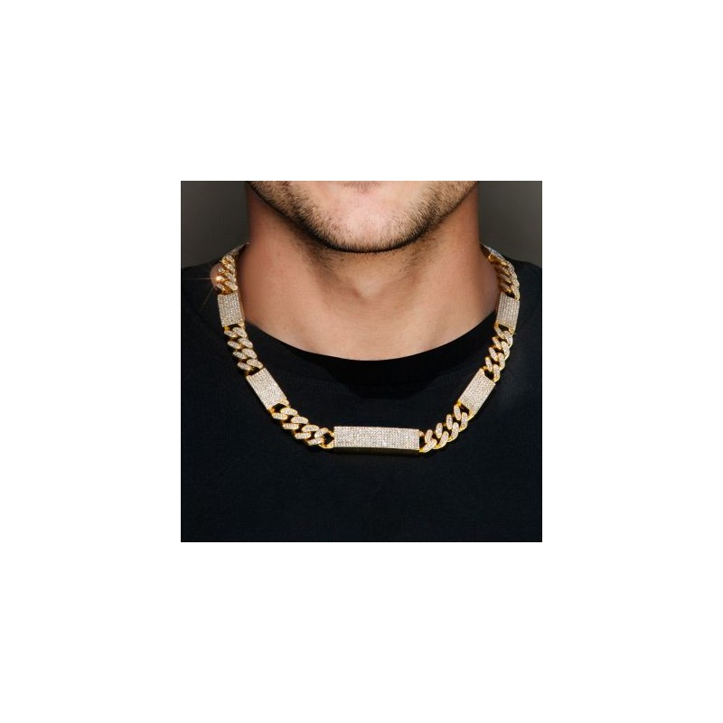 Helloice Cadena cubana helada de 12 mm con eslabón rectangular en oro
