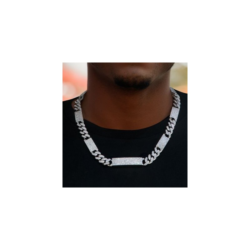 Helloice Cadena cubana helada de 12 mm con eslabón rectangular en oro blanco