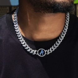 Helloice Cadena Cubana con Letras Iniciales de la A a la Z  con Diamantes en Oro Blanco