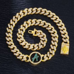 Helloice Cadena Cubana con Letras Iniciales de la A a la Z con Diamantes en Oro