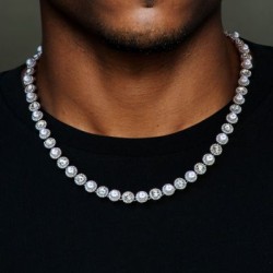 Helloice Collar Tennis de Perlas de 8mm en Oro Blanco