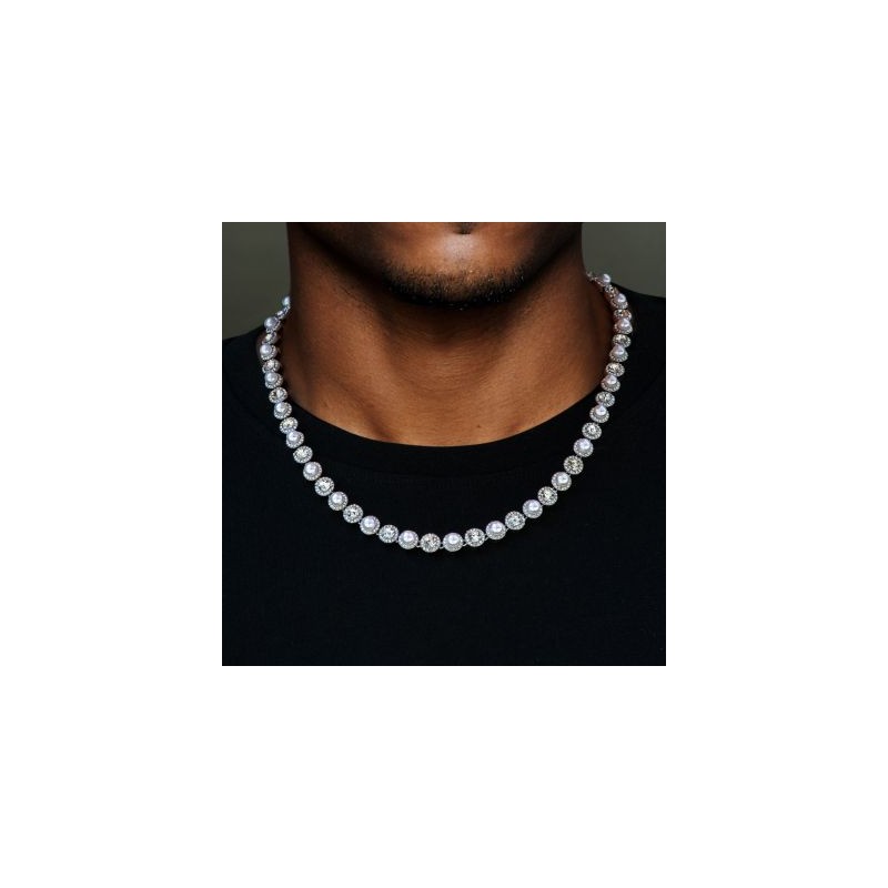 Helloice Collar Tennis de Perlas de 8mm en Oro Blanco