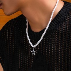 Helloice Collar de perlas de pentagrama helado