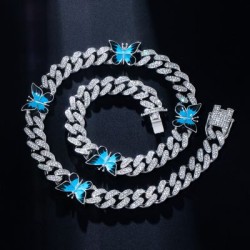 Helloice Cadena cubana helada de 12 mm con forma de mariposa en oro blanco