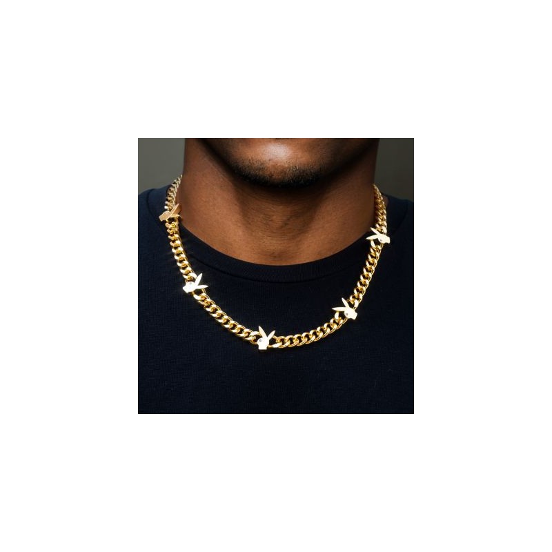 Helloice Cadena cubana con cabezas de conejo de 8 mm en oro