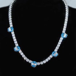 Helloice Cadena de tenis con cara fría azul luminosa de 5 mm en oro blanco