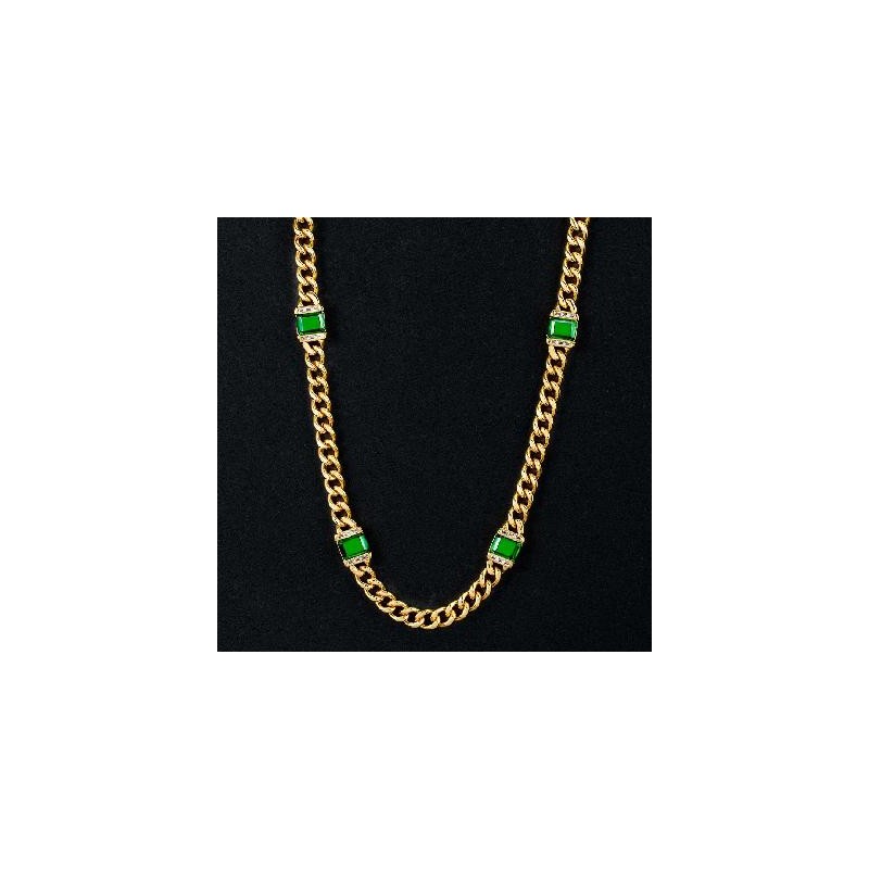 Helloice Collar Cubano Gemas Verdes 8mm