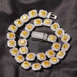 Helloice Cadena de tenis agrupada en forma de auricular amarilla de 12 mm en oro blanco
