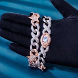 Helloice Cadena cubana con ojo de demonio y estrella bicolor de 16 mm