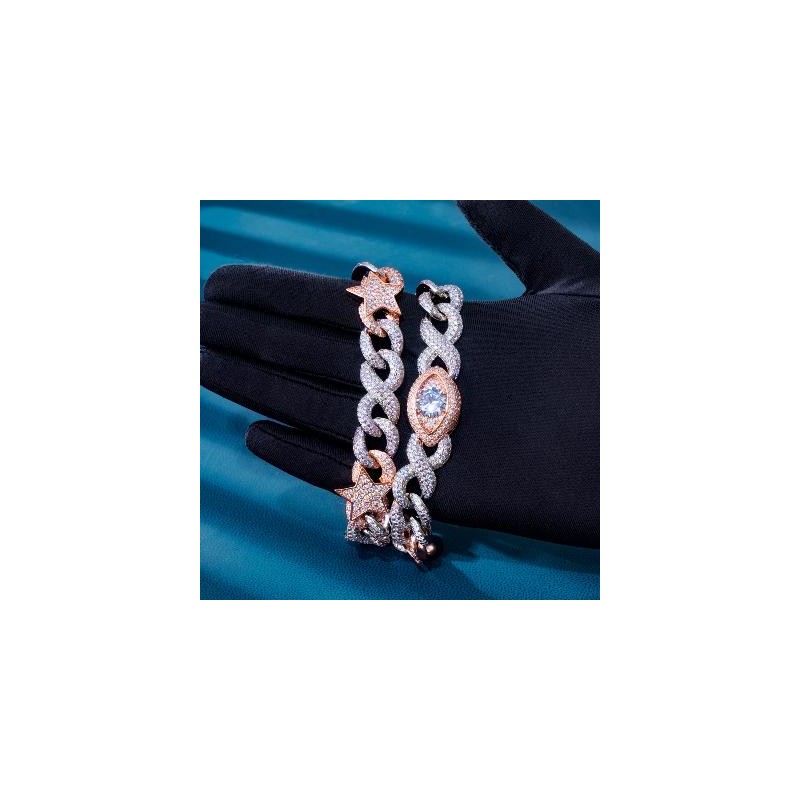 Helloice Cadena cubana con ojo de demonio y estrella bicolor de 16 mm