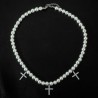 Helloice Collar de perlas con colgante de cruz helada