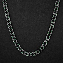 Helloice Cadena cubana Miami negra y esmeralda en forma de lágrima helada de 10 mm