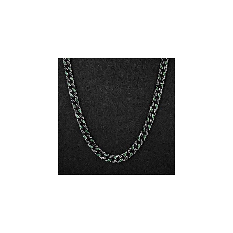 Helloice Cadena cubana Miami negra y esmeralda en forma de lágrima helada de 10 mm