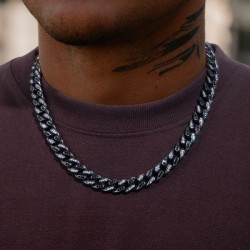Helloice Cadena cubana Miami en forma de lágrima blanca y negra de 10 mm con hielo