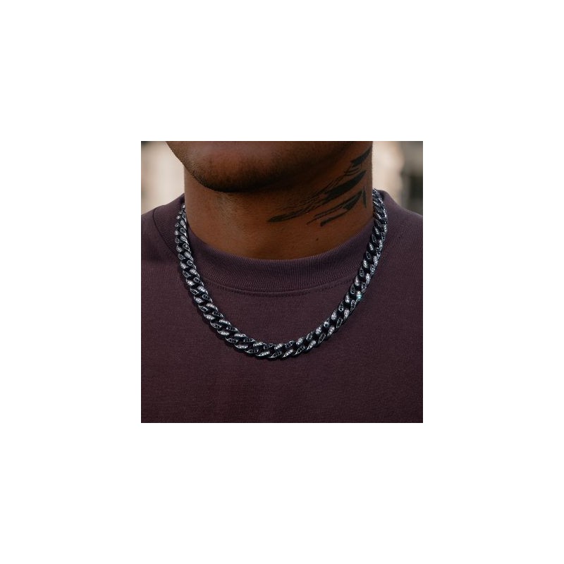 Helloice Cadena cubana Miami en forma de lágrima blanca y negra de 10 mm con hielo