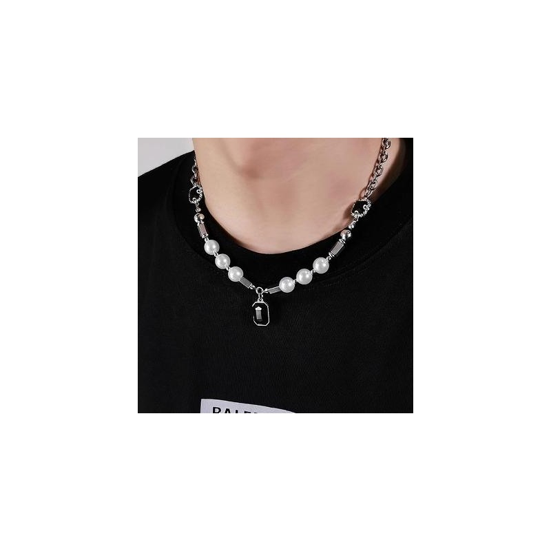 Helloice Cadena de acero inoxidable con perlas de zafiro negro