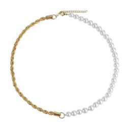 Helloice Medio Perla y Medio Cadena de Cuerda en Oro