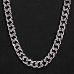 Helloice Cadena cubana Miami Iced de 10 mm en forma de lágrima rosa y blanca