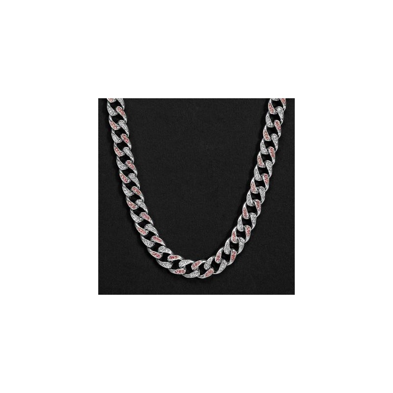 Helloice Cadena cubana Miami Iced de 10 mm en forma de lágrima rosa y blanca
