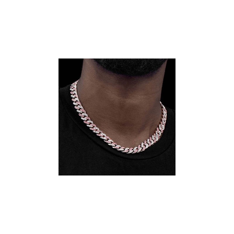 Helloice Cadena de eslabones cubanos con piedras blancas y rosas de 11 mm