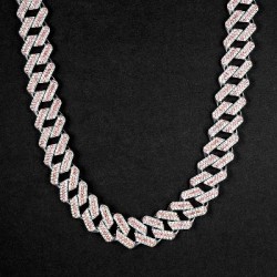 Helloice Cadena cubana Miami Iced de 20 mm en rosa y blanco con cierre de caja grande