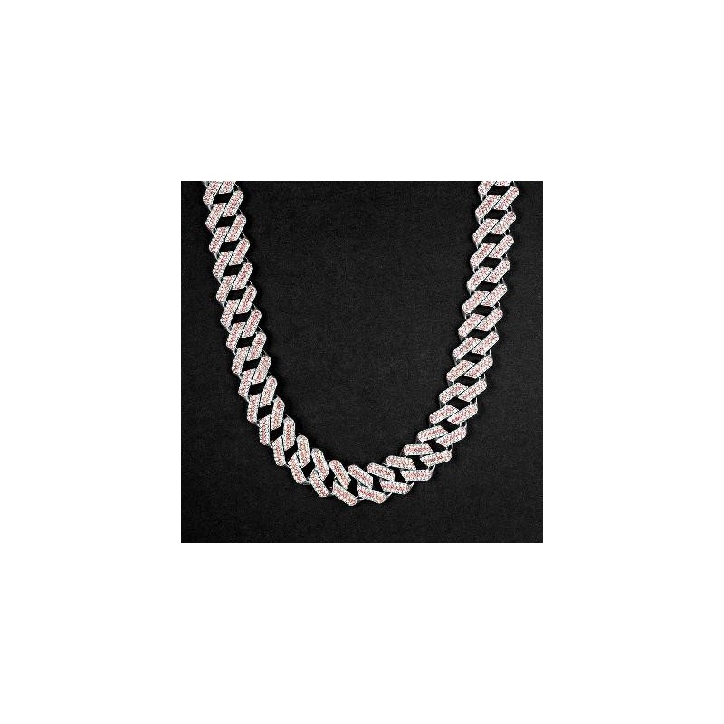 Helloice Cadena cubana Miami Iced de 20 mm en rosa y blanco con cierre de caja grande