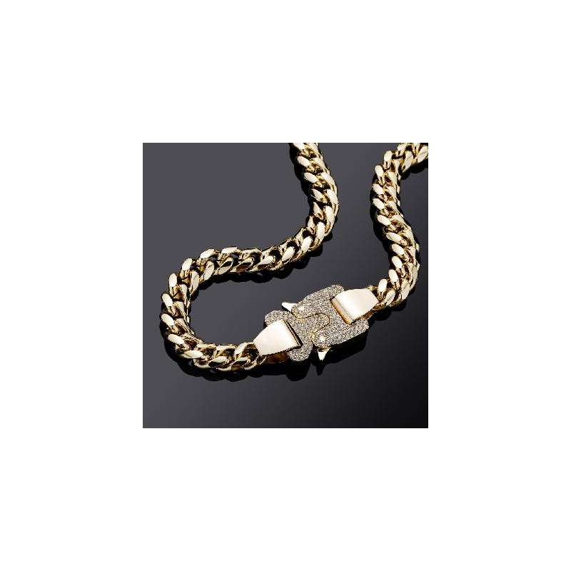 Helloice Cadena de enlace cubano de 12 mm de hebilla pesada congelada en oro