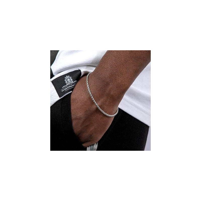Helloice Pulsera de plata esterlina sólida de 925 de caja redonda de 3 mm