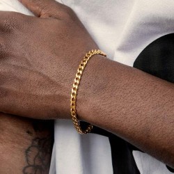 Helloice Pulsera de 5 mm enlace cubano sólido de plata esterlina 925 en oro?Helloice?