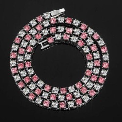 Helloice Cadena de tenis con piedras rosas y blancas de 3 mm/4 mm/5 mm y 18&quot;