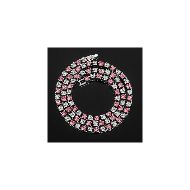 Helloice Cadena de tenis con piedras rosas y blancas de 3 mm/4 mm/5 mm y 18&quot;