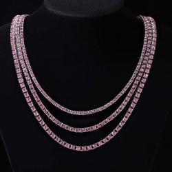 Helloice Cadena de tenis rosa de 3 mm/4 mm/5 mm en oro blanco