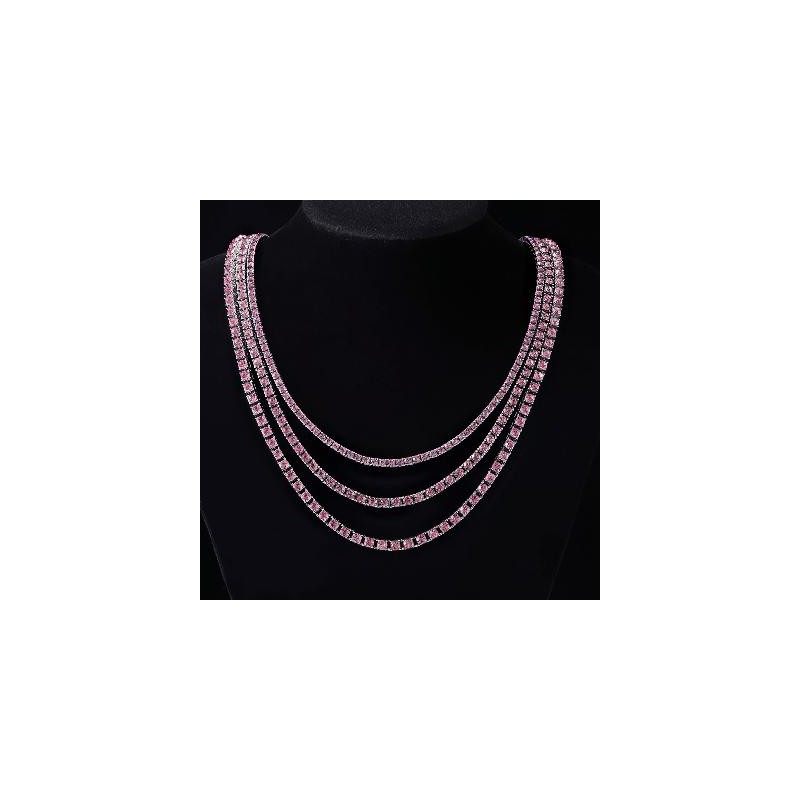 Helloice Cadena de tenis rosa de 3 mm/4 mm/5 mm en oro blanco