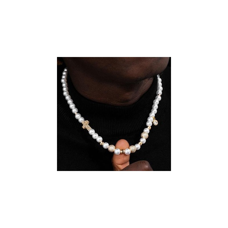 Helloice Collar de perlas con cruz helada y cuentas