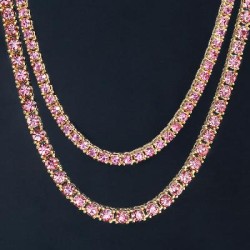 Helloice Cadena de tenis rosa de 3 mm/4 mm/5 mm en oro