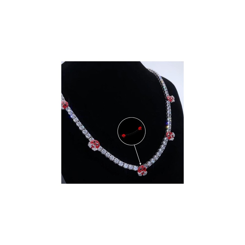 Helloice Cadena de tenis con cara enojado roja luminosa de 5 mm en oro blanco
