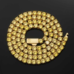 Helloice Cadena de tenis con piedras amarillas de lujo de 5 mm en oro