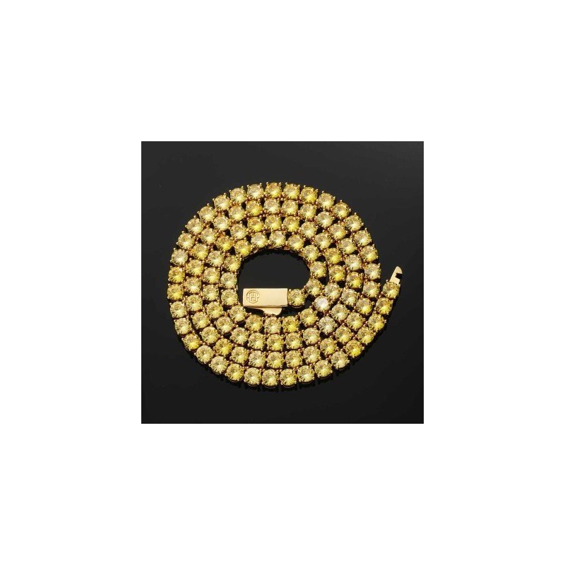 Helloice Cadena de tenis con piedras amarillas de lujo de 5 mm en oro