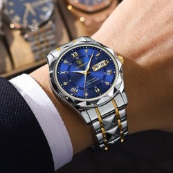 Helloice Reloj de hombre de cuarzo bicolor de acero inoxidable luminoso resistente al agua