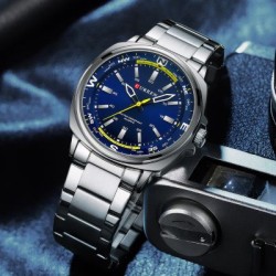 Helloice Reloj de cuarzo deportivo impermeable de acero inoxidable para hombre