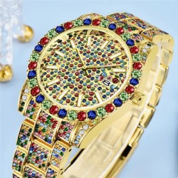 Helloice Reloj de cuarzo multicolor Full Iced para hombre