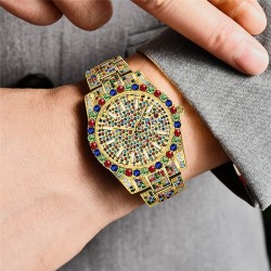 Helloice Reloj de cuarzo multicolor Full Iced para hombre