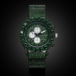 Helloice Reloj luminoso para hombre con corte redondo y esmeralda helada en oro negro