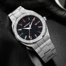 Helloice Reloj para hombre con calendario de purpurina helada